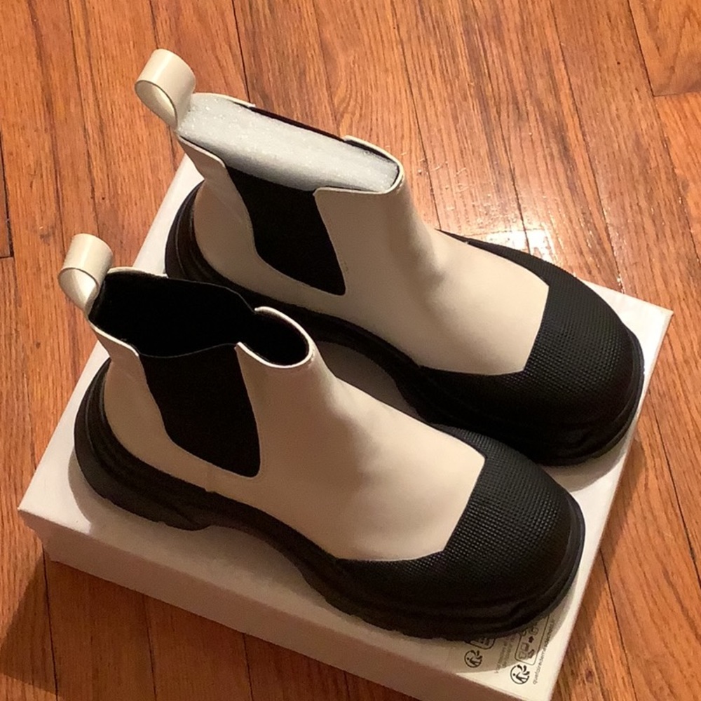 Black and white ankle boots